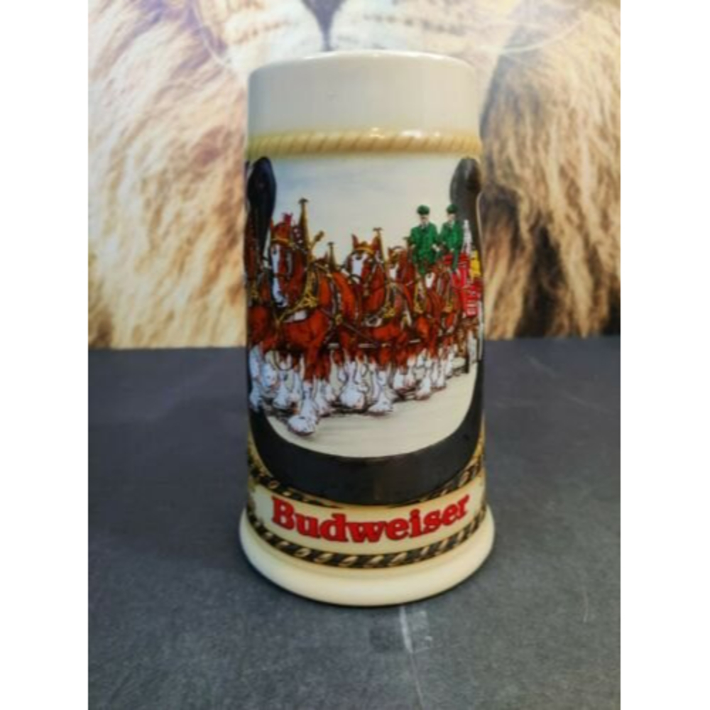 VINTAGE Budweiser Beer Tall Mug Stein Brazil Stoneware Horseshoe CS68 1986 ❤